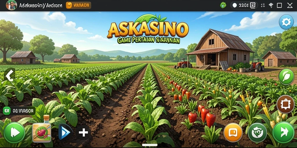 Screenshot gameplay <strong>ASKASINO</strong> menunjukkan aktivitas bertani yang seru dan interaksi sosial.