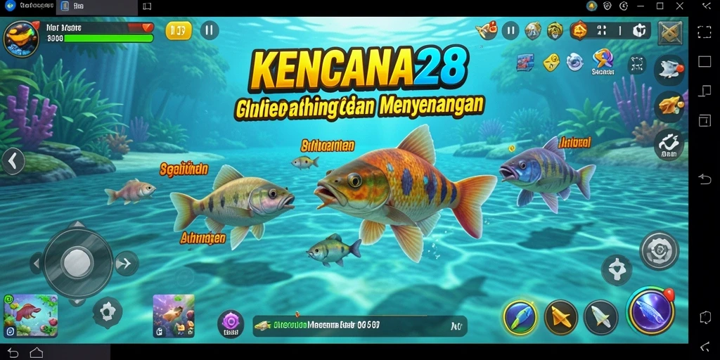 Tampilan gameplay seru dalam KENCANA28 dengan berbagai lokasi memancing.