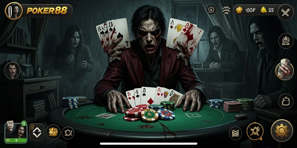 Screenshot menampilkan ketegangan dalam gameplay POKER88.
